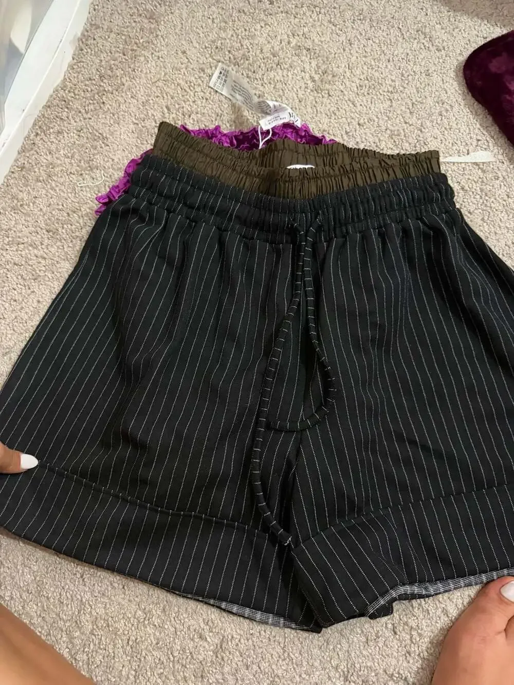 Zara Pinstriped Elastic Waist Pull-On Shorts with Contrast Cuff